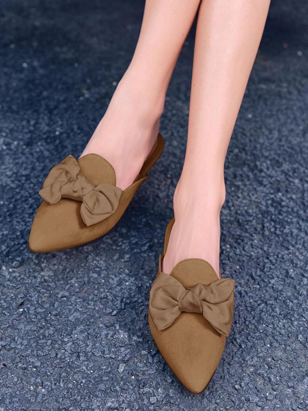 Women's Khaki Suede Easy Slip On Closed Pointed Toe Loafers Flats Mules & Clogs - Picture 2 of 4